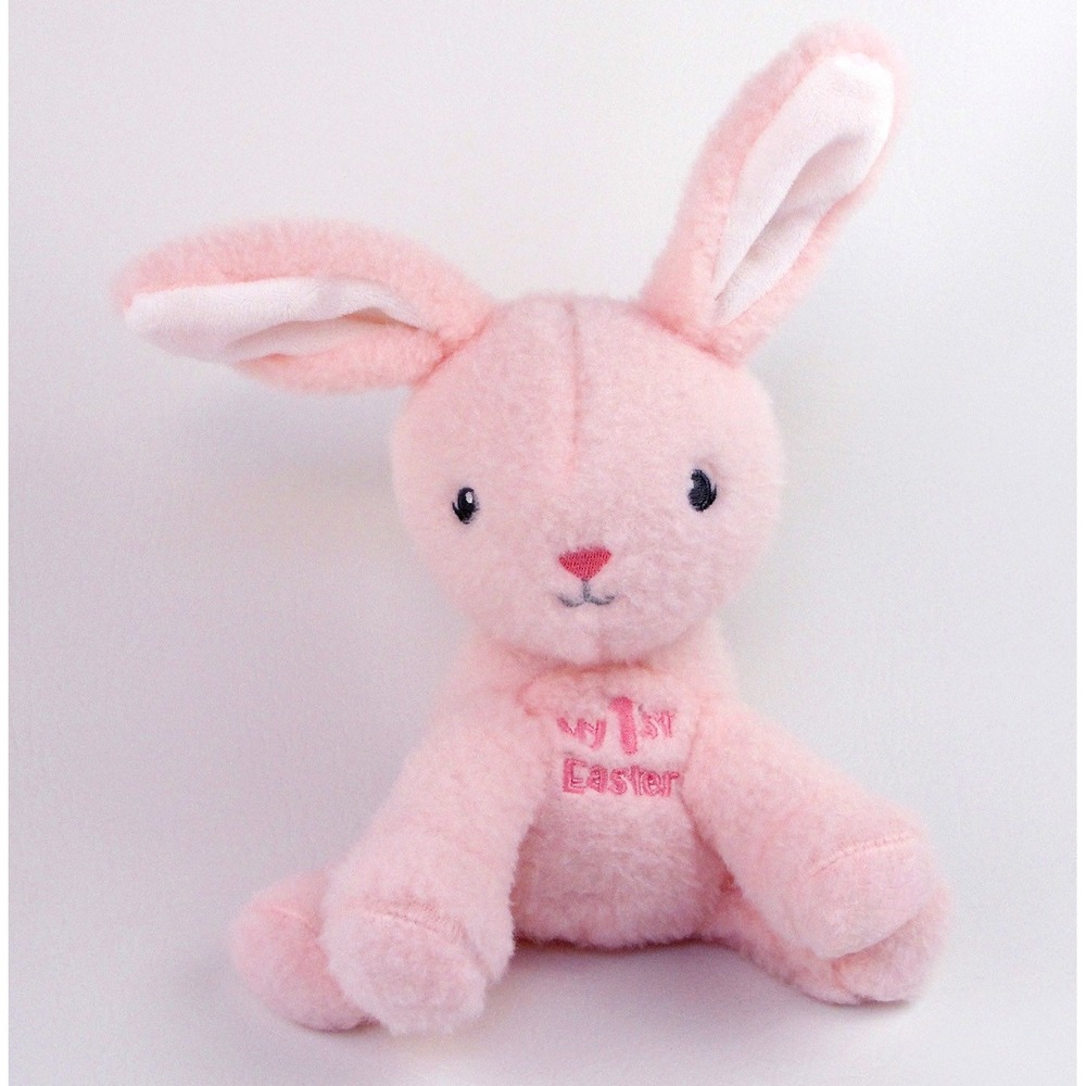 MTY International My 1st Easter Pink Bunny Rabbit Rattle Baby Plush Felted Fuzzy